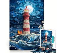 Lighthouse in The Storm 1000 Piece Jigsaw Puzzles for Teenagers Jigsaw Brain Gain Sharp Edge Family Game Game Night (38x26cm)