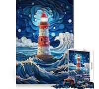 Lighthouse in The Storm 1000 Piece Jigsaw Puzzles for Teenagers Jigsaw Brain Gain Sharp Edge Family Game Game Night (38x52cm)