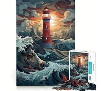Lighthouse in The Storm 1000 Pieces Jigsaw Puzzles for Teenagers Memory Train Smooth Thick Home Game Birthday Art Gift (38x52cm)