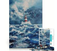 Lighthouse in The Storm Adult Jigsaw Puzzle1000 Pieces Brain Exercise Accurate Cut Home Activity Festive Gift (38x26cm)