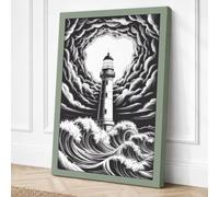 Lighthouse in the Storm Canvas Wall Art Print 30x20 Inch (76 x 51 cm)