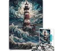 Lighthouse in The Storm Challenging Wooden Puzzle, Adults, 1000 Pieces | Puzzle for Adults: quiet evening activity at your own pace.