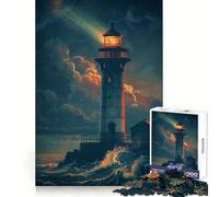 Lighthouse In The Storm Jigsaw Puzzles for Teenagers 1000 Piece Logic Build Sharp Color Fun Hobby Art Work (38x26cm)