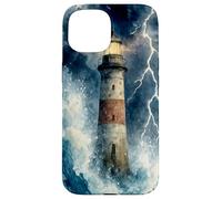 Lighthouse in the Storm with Lightning Dramatic Seascape Case for iPhone 15