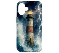 Lighthouse in the Storm with Lightning Dramatic Seascape Case for iPhone 16