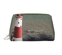 Lighthouse in Water Printed Makeup Bag Leather Cosmetic Bag Travel Toiletry Bag Women Organizer Bags