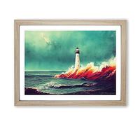Lighthouse In Watercolour Vol.1 Framed Print | A4 Oak Framed Wall Art | Ready to Hang | Modern Cityscape Picture | Living Room Bedroom Lounge Office