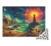 Lighthouse Jigsaw for Adults Educational: Lighthouse with Sun over Ocean 1000 Piece Games for Home Decor 70x50cm/1000pcs