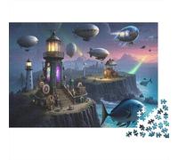Lighthouse Jigsaw Puzzles for Adults 1000 Piece Educational Challenge Tech Dreamy Cute Crashing Shore Waves Animals Soaring in Sky Symbol of Lone Guardian Dawn Breaking with New Life Challenge Toy