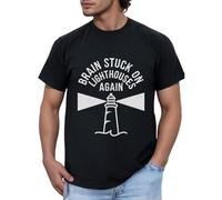 Lighthouse Keeper, Brain Stuck on Lighthouse Again Shirt, Mens Graphic T Shirt, T Shirts for Men UK, Tee Shirt Printing Short Sleeve, 3D Printing T Shirt, (UK, Alpha, L, Regular, Regular, Black)