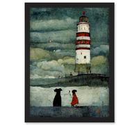 Lighthouse Keeper's Dog Quirky Grunge Artwork Framed Wall Art Print A4 Artery8 Black One Size
