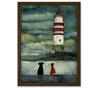 Lighthouse Keeper's Dog Quirky Grunge Artwork Framed Wall Art Print A4 Artery8 Brown One Size