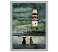 Lighthouse Keeper's Dog Quirky Grunge Artwork Framed Wall Art Print A4 Artery8 Light Grey One Size