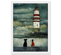Lighthouse Keeper's Dog Quirky Grunge Artwork Framed Wall Art Print A4 Artery8 White One Size