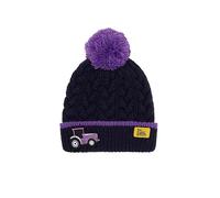 LightHouse Kids Bobbie Warm Bobble Cable Knit Hat - Childrens Winter Outdoor Headwear - Purple Tractor - 2-4 Years