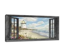 Lighthouse Large Cnavas Wall Art Oversize Nautical Coastal Pictures Prints Beach Ocean Decorations Painting Framed Window Seascape Artwork Gifts Office Home Decor for Bathroom Dining Living 60"x30"