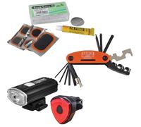 Lighthouse LED Bike Light Set w/ Bahco Tool Set & Silverhook Puncture Repair Kit