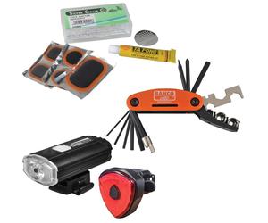 Lighthouse LED Bike Light Set w/ Bahco Tool Set & Silverhook Puncture Repair Kit