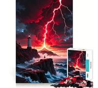 Lighthouse, Lightning, And Coastal Drama 1000 Pieces Jigsaws Adults Puzzles Gifts Mind Workout Stress Less Home Activity Home Accent (50x75cm)