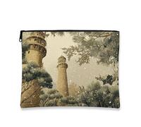 Lighthouse Makeup Bag, Vintage Rustic Cosmetic Travel Pouch for Women, Portable Small Canvas Zipper Organizer, Holiday Skincare Toiletry Bag, Beige, 7x9 Inch, Bag