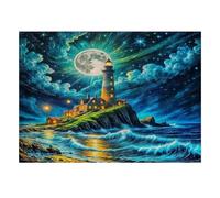 Lighthouse Moon Ocean 1000pcs Mini Puzzle For Family Premium Paper | 38x26cm Cardboard Home Decor Smooth Surface Birthday Gift Stress Relief