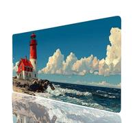 Lighthouse Mouse Mat 56x24x0.12Inch Waterproof Gaming Mouse Pad Sea Non-slip Rubber Base Abrasion-resistant Stitched Edges, Large Mousepad as Desk Mat for Office Accessories Laptop Keyboard Model-8095