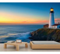 Lighthouse Mural Wallpaper, Coastline Wall Mural, Seaside Scenery Wallpaper for Living Room Bedroom TV Background Office Decor - 366x254cm