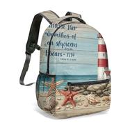 Lighthouse Nautical Print Backpack 16 Inch Retro Illustration Seaside Starfish Beach Bag for School Kids Children Travel (04)