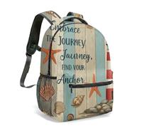 Lighthouse Nautical Print Backpack 16 Inch Retro Illustration Seaside Starfish Beach Bag for School Kids Children Travel (01)