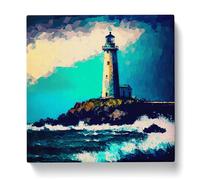 Lighthouse Neo-Impressionism Canvas Print | Gallery Wrapped 30mm Frame Wall Art | 20x20 inches | Ready to Hang | Impressionist Seascape Picture | Living Room Bedroom Lounge Office