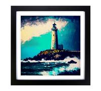 Lighthouse Neo-Impressionism Framed Print | 18x18 Inch Black Framed Wall Art | Ready to Hang | Impressionist Cityscape Picture | Living Room Bedroom Lounge Office