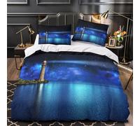 Lighthouse Night Quilt Cover 3D Print Ultra Soft 3PCs Bed Linen Hidden Zipper marine Coastal Comforter Cover Luxury Machine Washable for Adults Teens Women Kids Girls Boys Single（135x200cm）