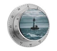 Lighthouse Ocean Mechanical Kitchen Timer for Cooking 60 Min with Magnetic Backing Loud Alarm,Stainless Steel Wind Up Countdown Timer Cute Egg Timers for Cooking Studying Gaming Classroom Office Gym