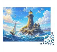 Lighthouse Ocean Seagull 1000pcs Mini Puzzle For Family Challenging | 38x26cm Cardboard Living Room Decor Durable Structure Birthday Gift Anxiety Relief