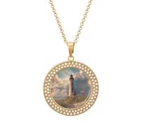 Lighthouse Ocean Seascape Necklace for Women Adjustable Jewelry Pendant for Mom Wife Girlfriend Gifts Golden-style
