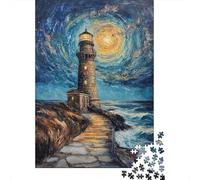 Lighthouse Ocean Sky 1000pcs Mini Puzzle For Family Birthday Gift | 38x26cm Cardboard Living Room Decor Durable Structure Birthday Gift Stress Relief