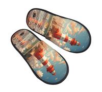 Lighthouse Ocean Slippers for Women Men Sea Nautical Non-Slip House Slippers Indoor Comfy Fuzzy Footwear Memory Foam Bedroom Travel Shoes L
