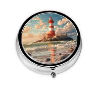 Lighthouse Ocean Small Pill Box 3 Compartment Portable Pill Box for Purse Pocket Sea Nautical Mini Medicine Organiser for Daily Vitamin Fish Oil Storage
