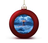 Lighthouse Ocean Storm Thunder Christmas Balls for Tree Decoration PC Baubles Hanging Ornaments Festive Decor 2PCS