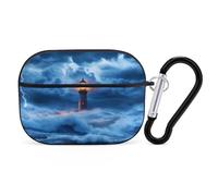 Lighthouse Ocean Storm Thunder Headphone & Earphone Cases Compatible with Airpod Pro Scratch-Resistant PC Protective Cover with Keychain Black-style-31