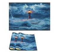 Lighthouse Ocean Storm Thunder Linen Place Mats Heat Resistant Non Slip Table Placemats Stylish Printed Dining Decor