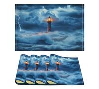 Lighthouse Ocean Storm Thunder Linen Place Mats Heat Resistant Non Slip Table Placemats Stylish Printed Dining Decor