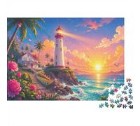 Lighthouse Ocean Sunset 1000pcs Mini Puzzle For Family Birthday Gift | 38x26cm Cardboard Living Room Decor Durable Structure Birthday Gift Stress Relief