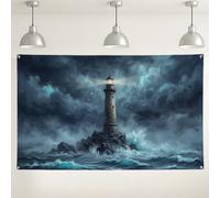 Lighthouse Ocean Wall Backdrop, Dramatic Stormy Seascape Photography Background, Nautical Decor for Parties, Coastal Theme Indoor/Outdoor Events 71x43 Inch