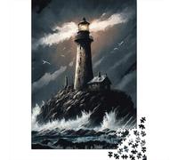 Lighthouse Ocean Waves 1000pcs Mini Puzzle For Family Challenging | 70x50cm Cardboard Living Room Decor Durable Structure Birthday Gift Anxiety Relief