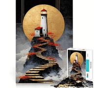 Lighthouse on A Cliff with Stairs for Adults 1000 Piece Jigsaw Puzzle Mental Skill Anxiety Relief Playful Challenge Table Accent (38x26cm)