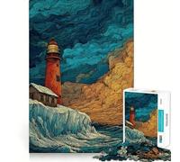 Lighthouse on A Cliff with Stormy Sky Puzzle for Teenagers 1000 Pieces Sharp Brain Decompress Family Bond Birthday Idea (38x26cm)