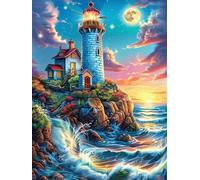 Lighthouse on A Coastal Cliff Under The Moon 1000 Piece Premium Jigsaw Puzzle Science Fiction Magical Dream Adult Jigsaws Educational Game Hobby Home Decor Winter Gift Durable Wooden Card