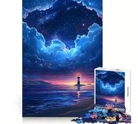 Lighthouse on A Coastal Island Beneath A Starry Sky 1000 Pieces Jigsaws Adults Puzzles Cognitive Skill Tension Relief Home Game Home Display (50x75cm)