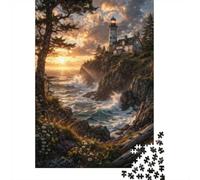 Lighthouse on A Rocky Coast at Sunset Jigsaw Puzzle for Adults, 1000 Pieces, 52x38cm/1000pcs; Relaxed Solo Time at Home; White Cardboard with Reduced Dust